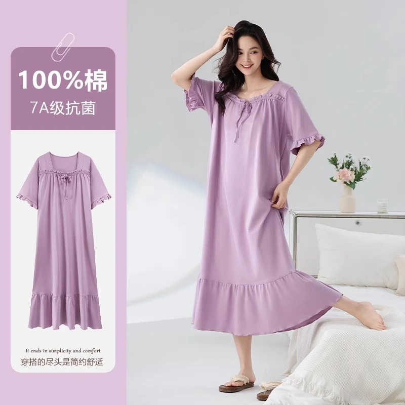 2025夏季新款纯棉短袖睡裙女甜美公主风宽松大码连衣裙薄款家居服