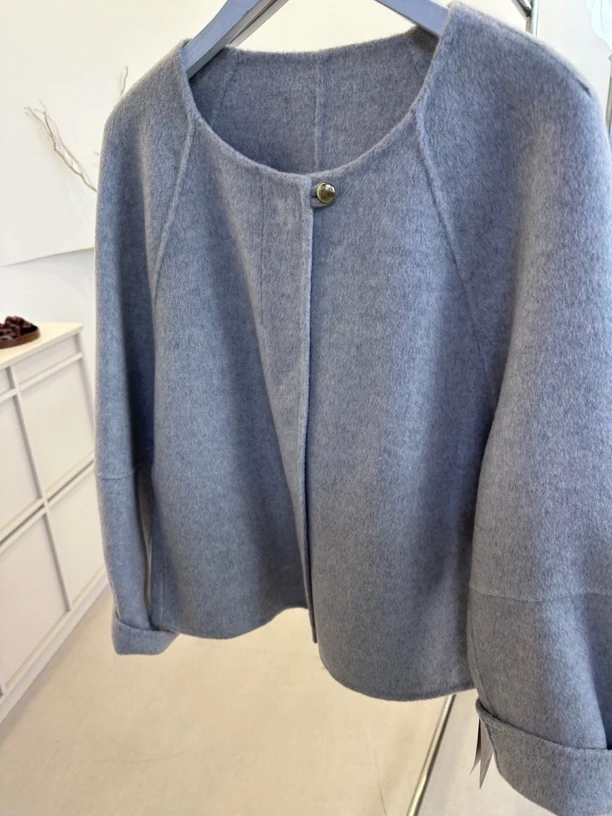 1015百搭短款双面大衣女休闲风小个子呢外套