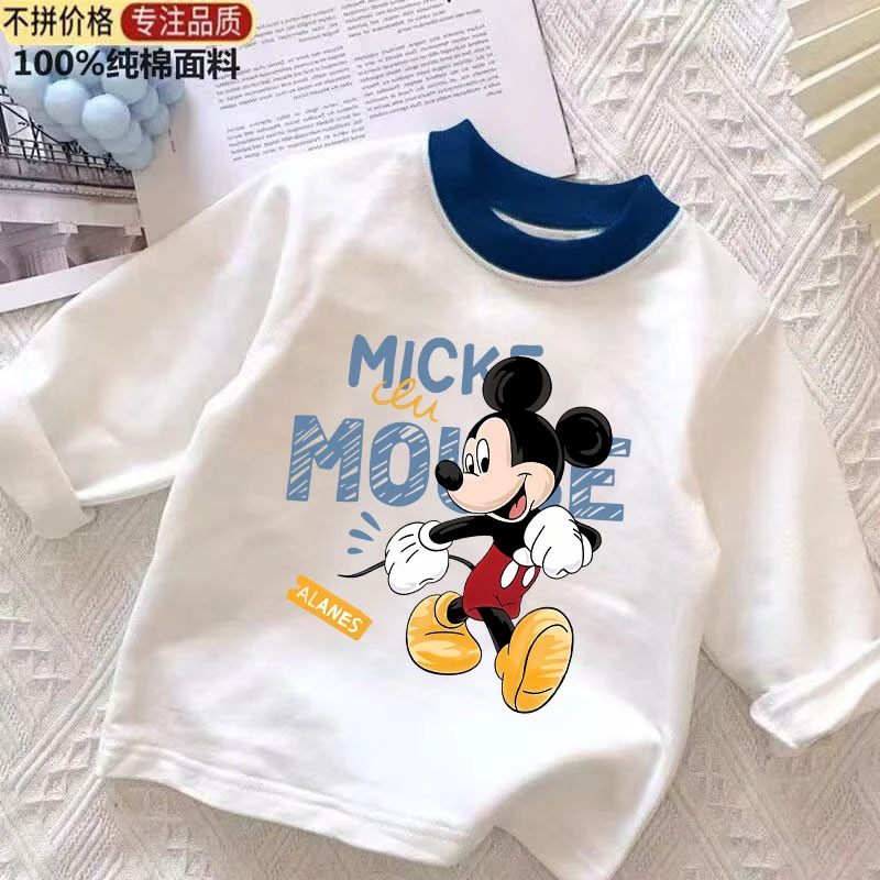 纯棉长袖t恤春秋季卡通米奇印花中小童上衣男女童韩版休闲打底衫