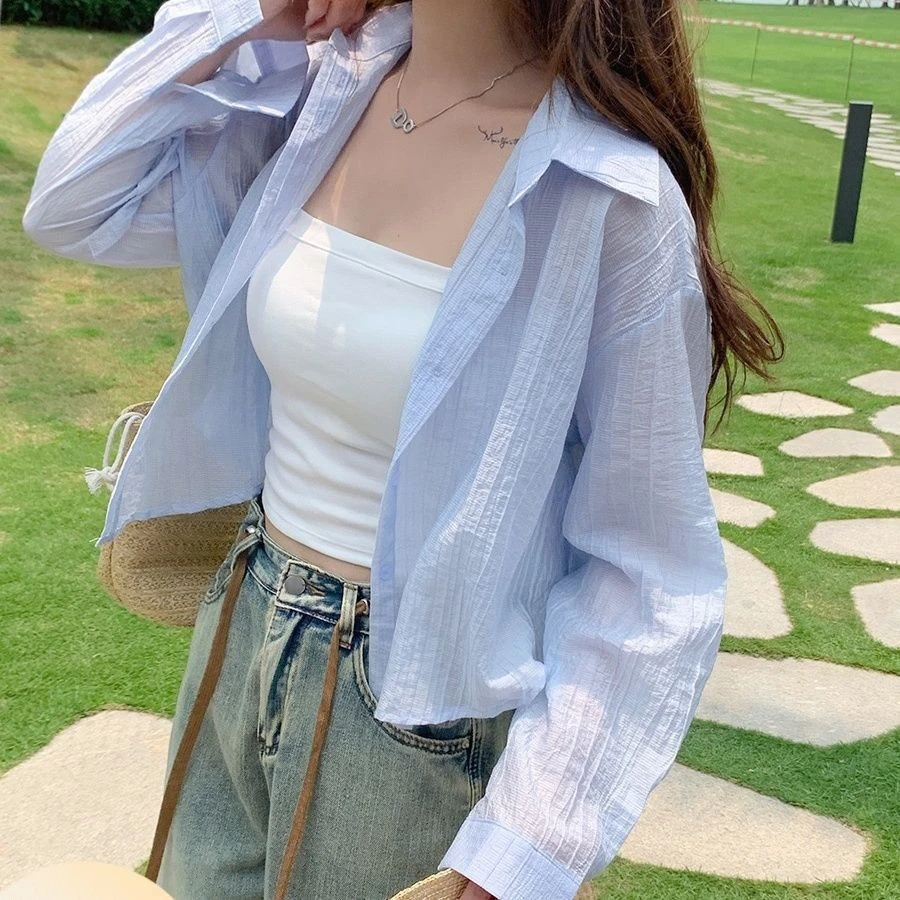 夏季新款防晒外套女宽松短款长袖薄开衫设计感小个子百白色上衣