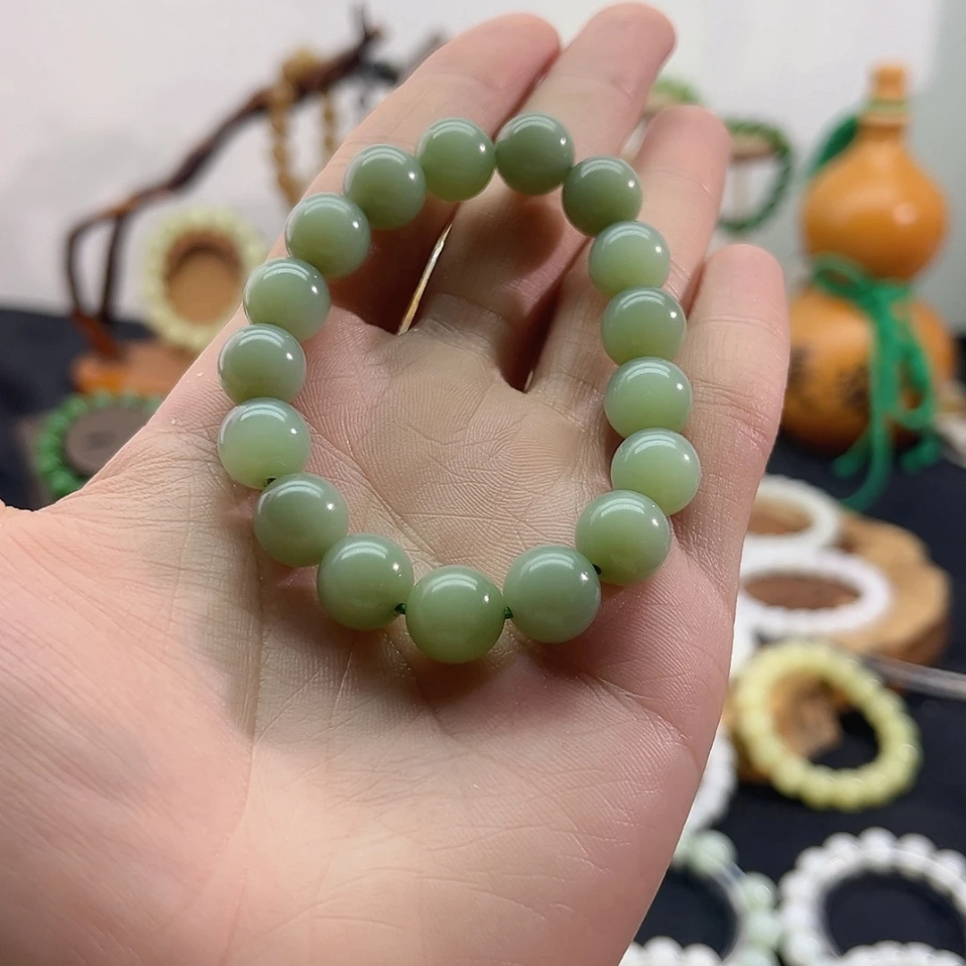 和田玉未镶嵌颈饰俄料-粉青手串-11mm