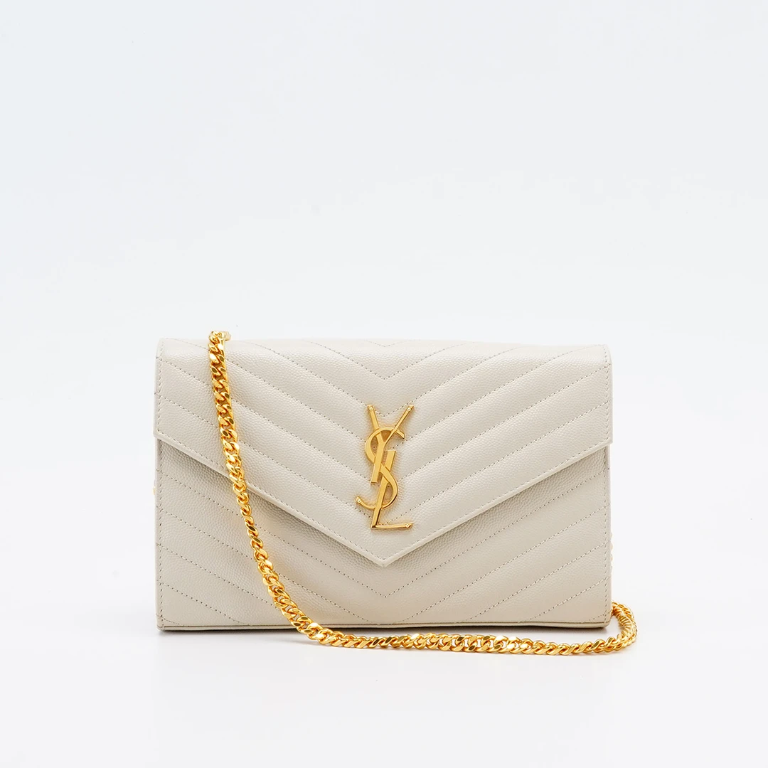 95新 YSL/圣罗兰 【白菜】信封包中号白金鱼子酱/BG22006773
