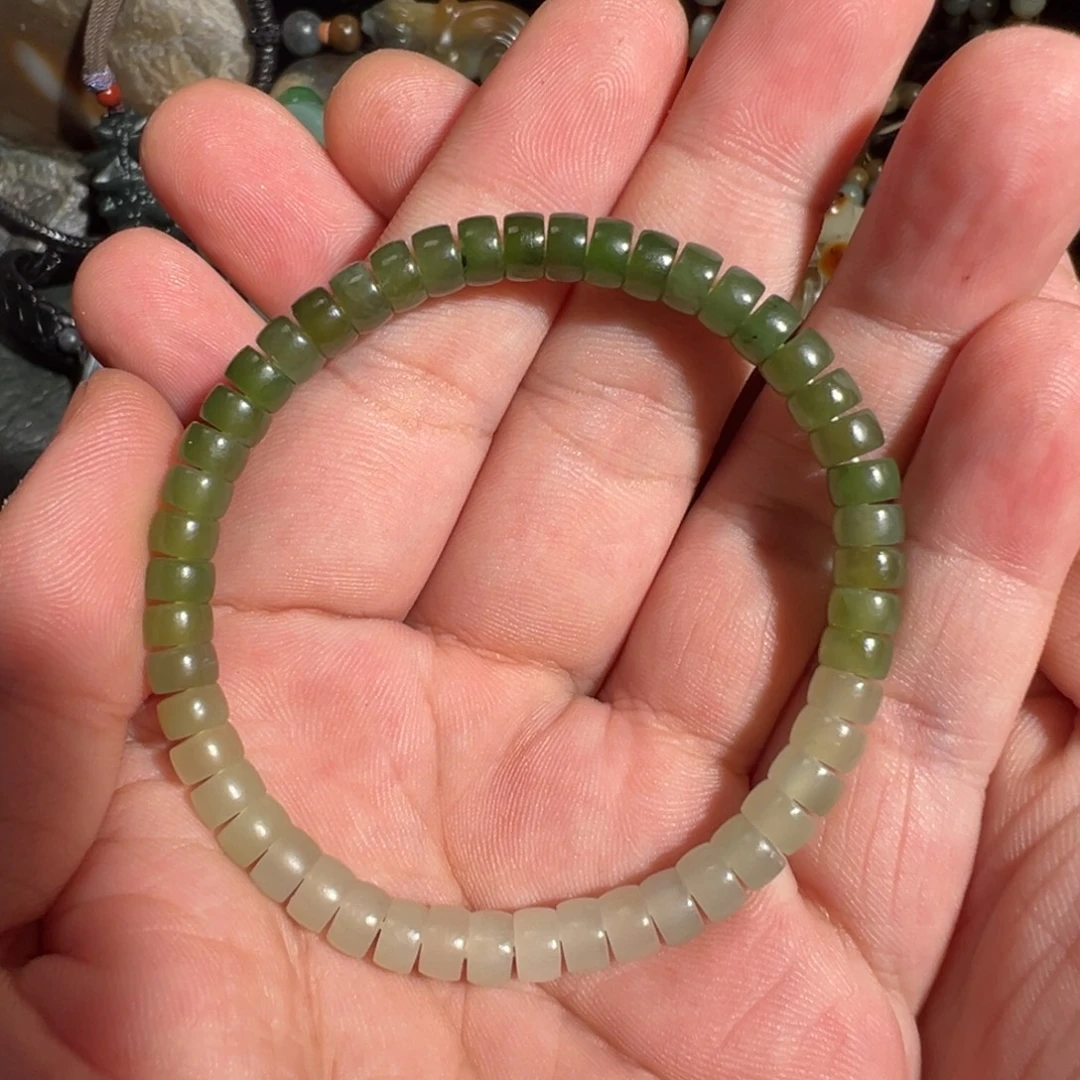 和田玉未镶嵌手串青黄口渐变精工归圆6mm药片 福利6