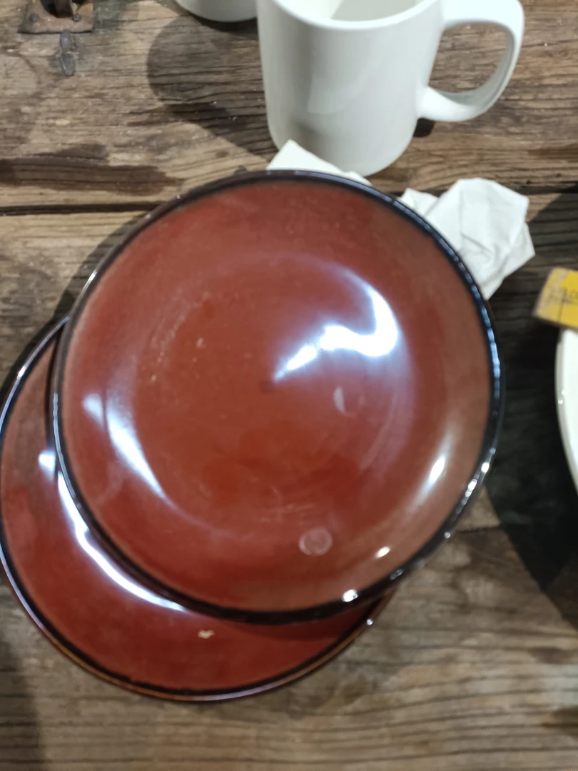 磁州窑国营尾货铁红釉七寸盘子一对