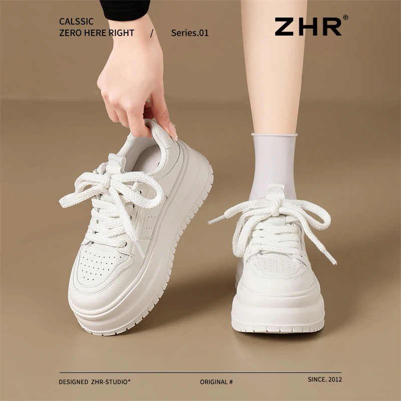 ZHR时尚百搭潮流小白鞋女2025春季新款厚底高帮超火休闲女鞋ID07