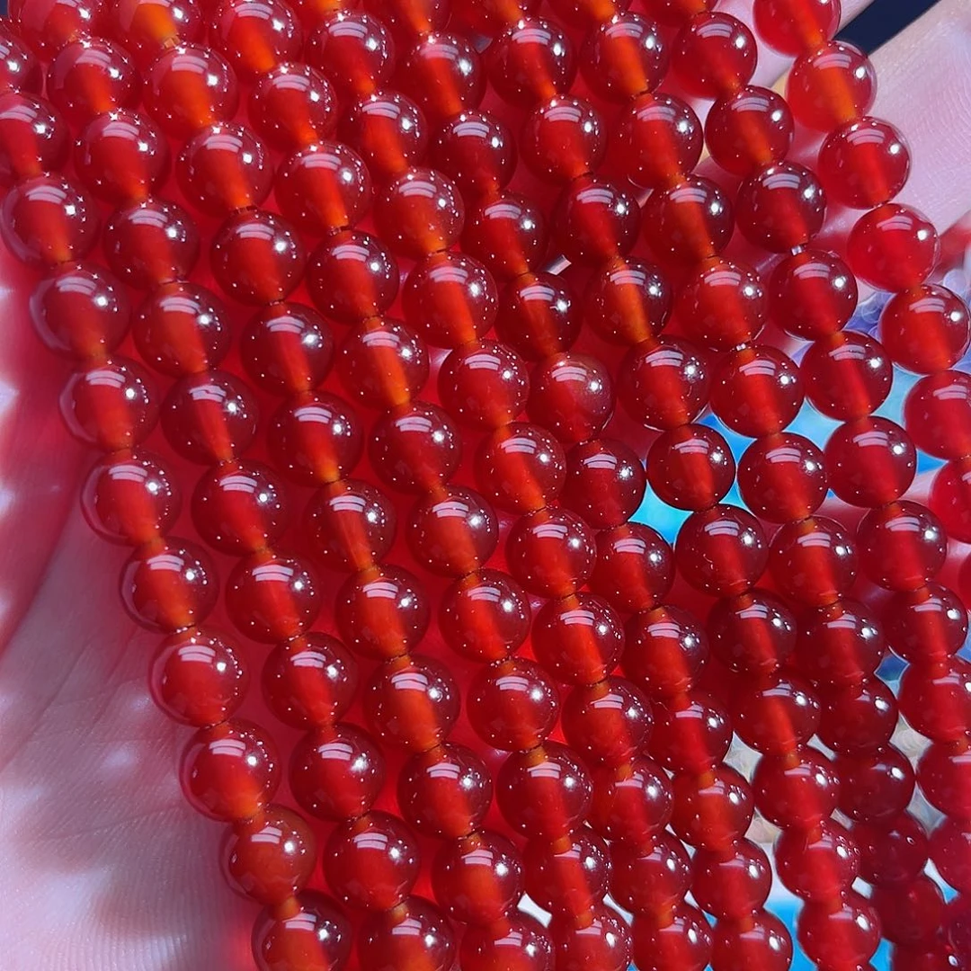 玛瑙/玉髓未镶嵌珠宝半成品A货红玛瑙一条8mm