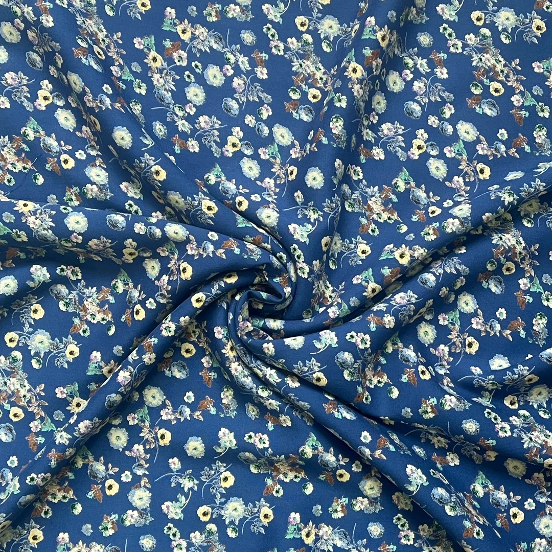 【云锦1店】25109-4号 雕印棉绸蓝底小黄花 服装布料面料