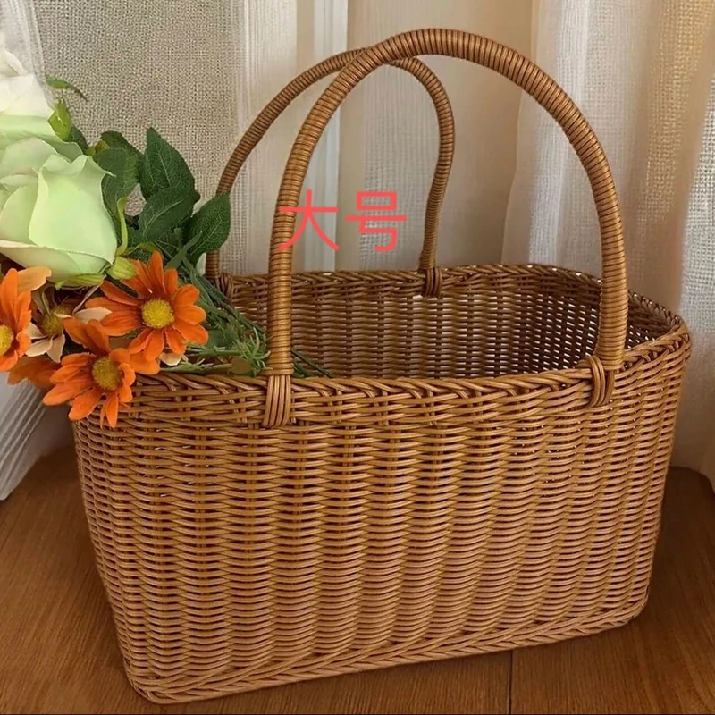 NW036时尚大号篮仿藤户外家用手提菜篮子草编外出田园野餐收纳