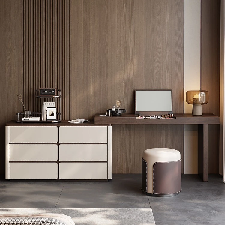 美伦2025翻盖实木梳妆台收纳柜卧室现代简约高级感中古风化妆桌