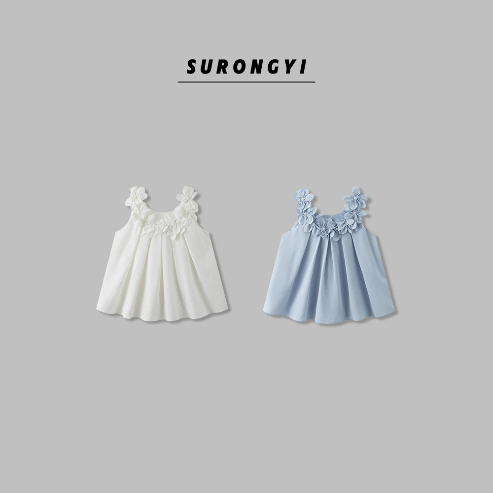 【程钱钱】【花弄影】花朵白色露背夏季小众衬衫洋气上衣G25XS191