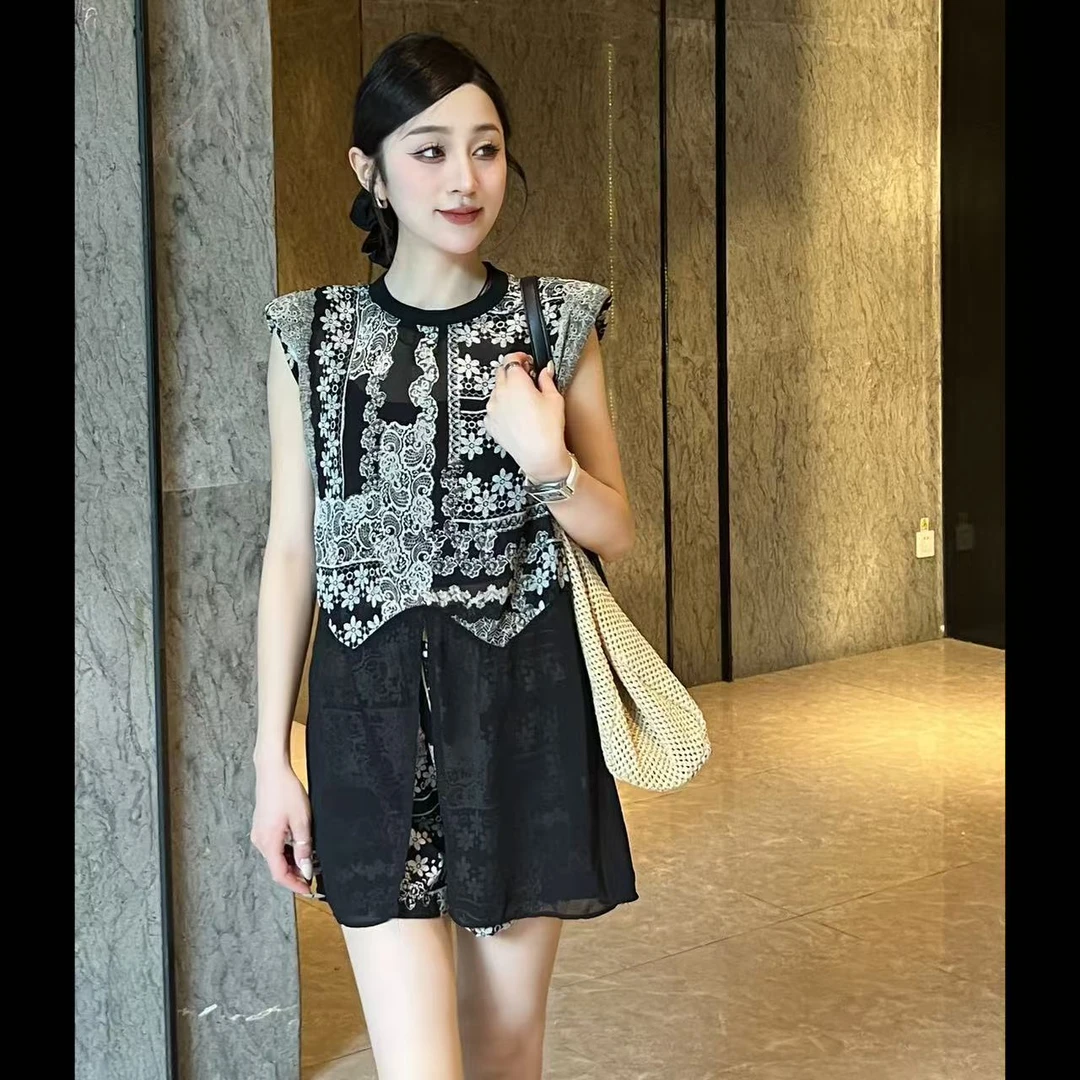 TANMEI 套装显瘦提花时尚套装夏季拼接INS风民族风休闲风