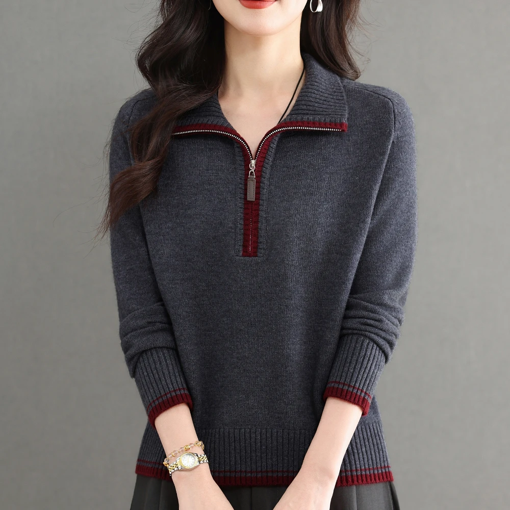 【羊毛衫】冬季女士短款套头拉链衫加厚外搭减龄上衣针织打底衫毛衣