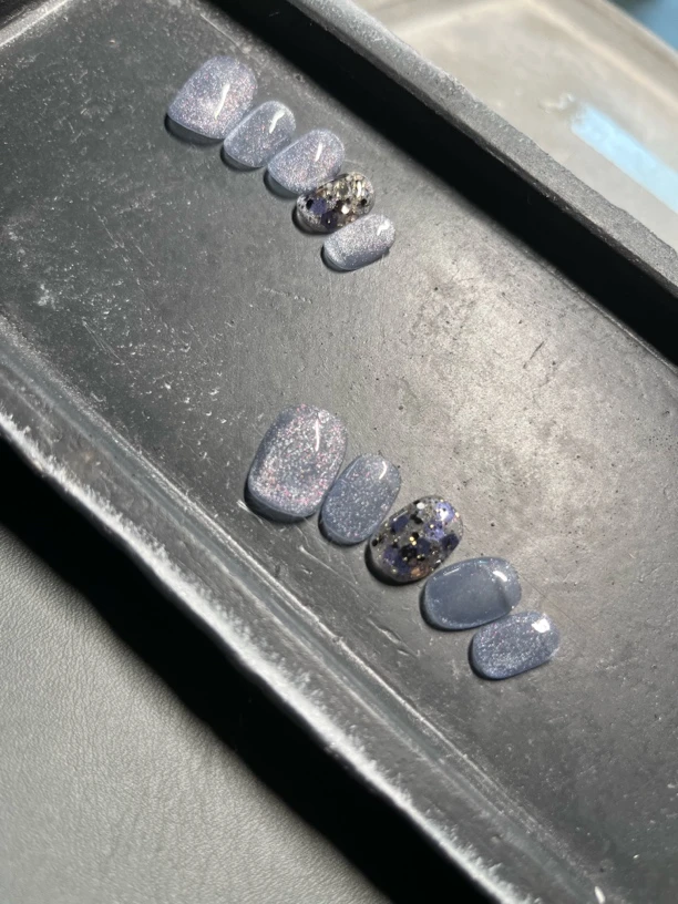 第3集猫眼人鱼泪彩虹夏季穿戴甲美甲手工气质时尚蓝色中长款碎钻