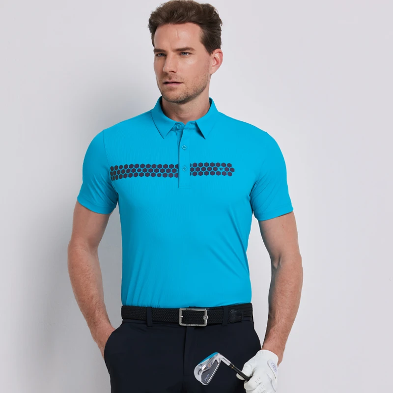 高尔夫男短袖T恤印花上衣夏高尔夫服装男冰感速干透气运动polo衫