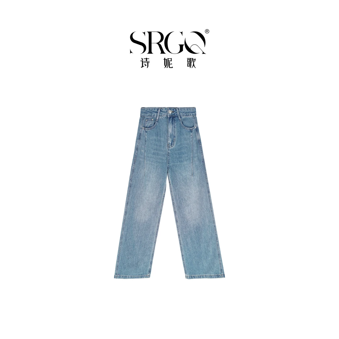 诗妮歌初春高定 |【立体牛仔】 设计感线条拼接牛仔裤高腰休闲