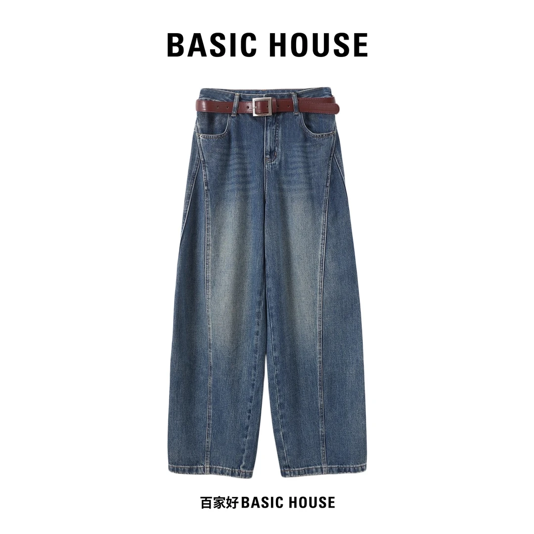 Basic House/百家好弯刀牛仔裤女2025设计感立体剪裁长裤Q532 QY