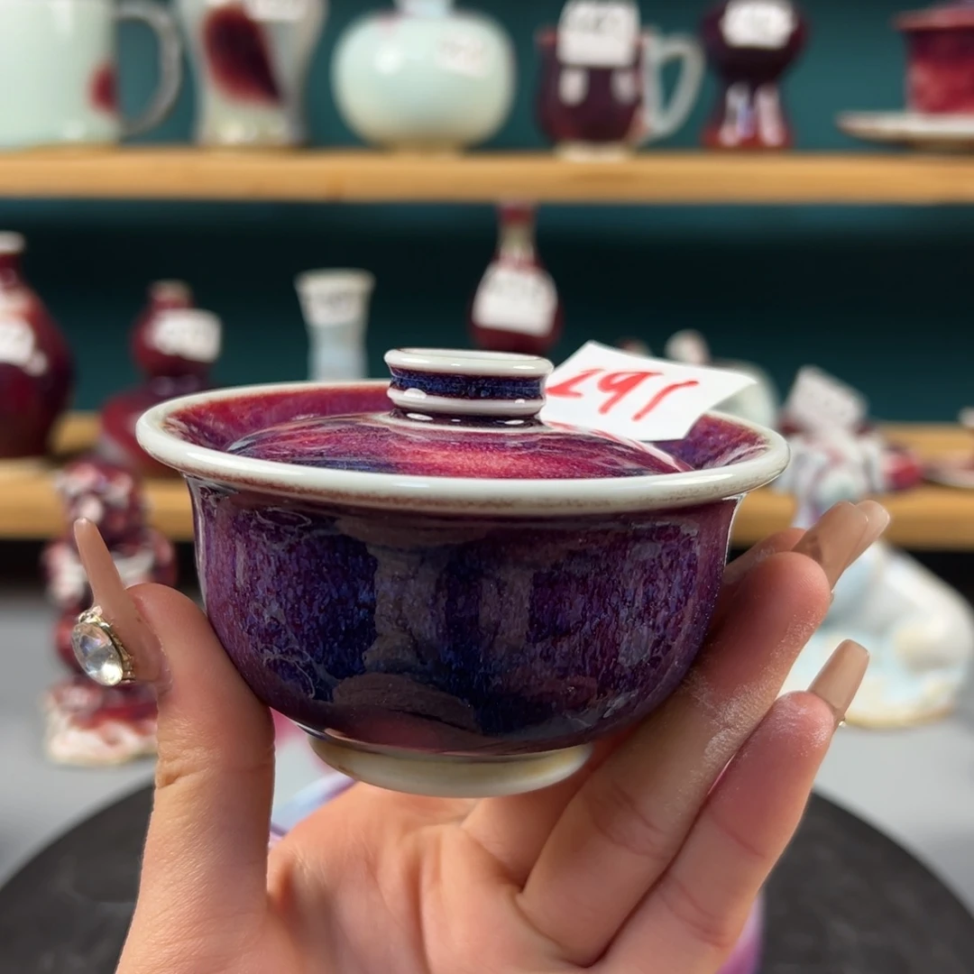 瓷片全品无暇二才盖碗纯手工