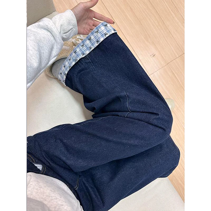 大码胖mm美式复古工装牛仔裤女秋季新款气质宽松显瘦阔腿弯刀裤子
