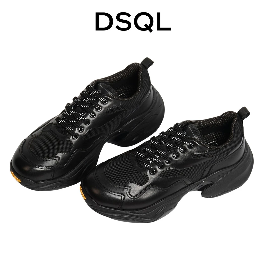 DISIQIOULA老爹鞋皮革系带男士休闲鞋青年厚底高奢时尚潮流运动鞋