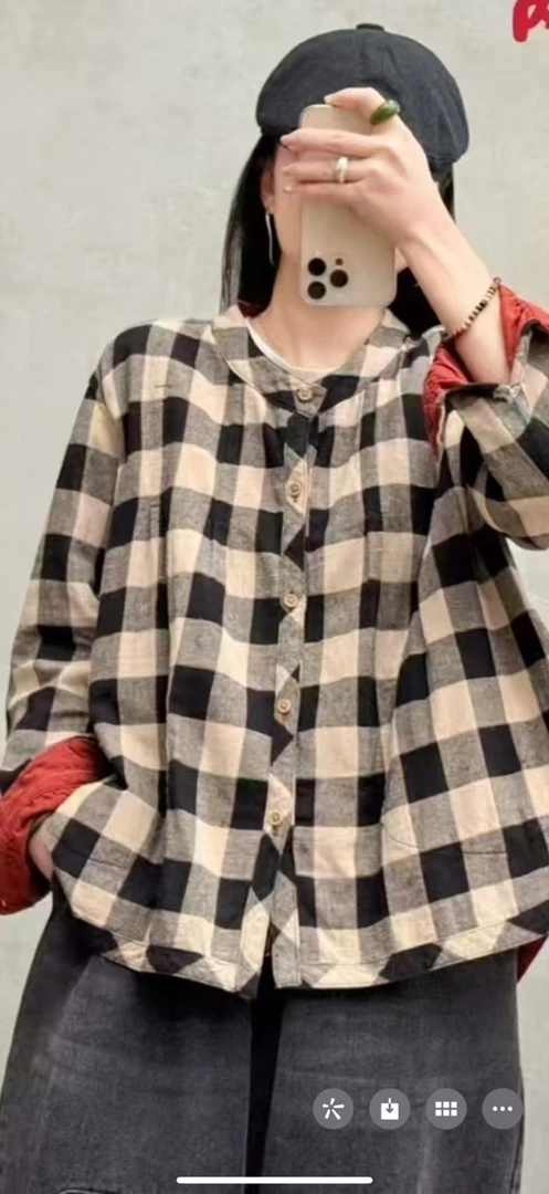 7008双面穿复古格子衬衫外套女长袖宽松休闲百搭显瘦春季新款