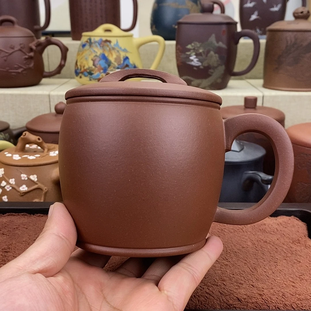 紫砂茶杯紫泥光素盖杯