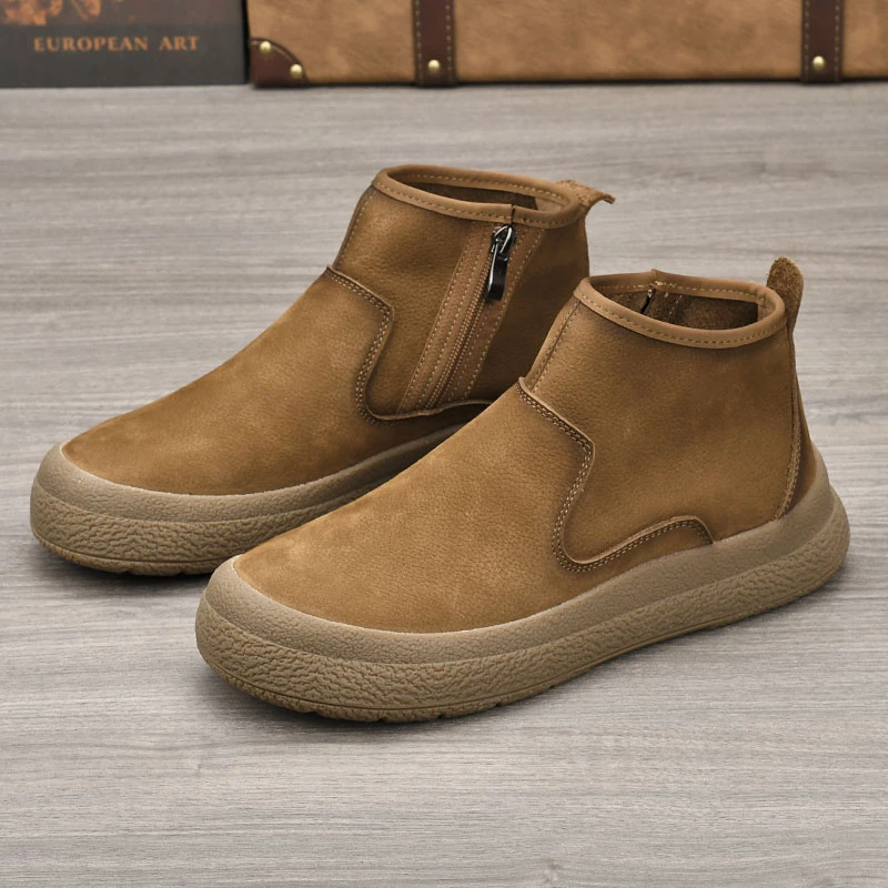 头层牛皮男士马丁靴侧拉链厚底男款靴子耐磨圆头皮鞋百搭复古潮鞋