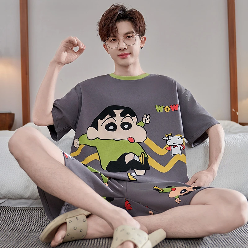 bejirog/北极绒大童睡衣男士大学生休闲夏季纯棉青少年卡通家居服