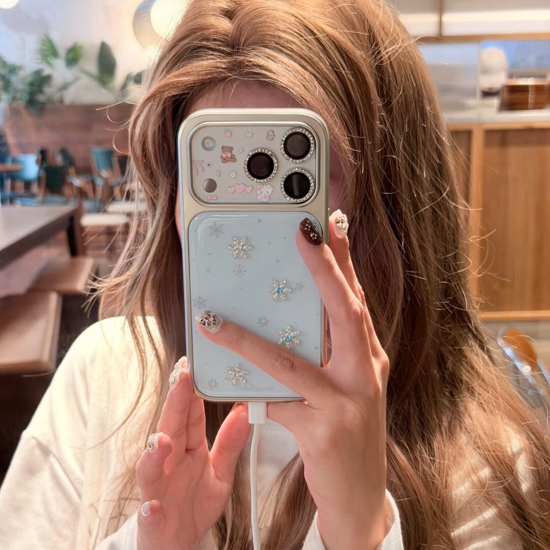 ins银边滴胶立体闪钻雪花适用于苹果17/16promax手机壳iPhone1514