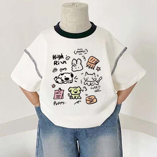 韩系卡通衣服童装夏季新款纯棉短袖男童中小童宝宝上衣洋气T恤潮