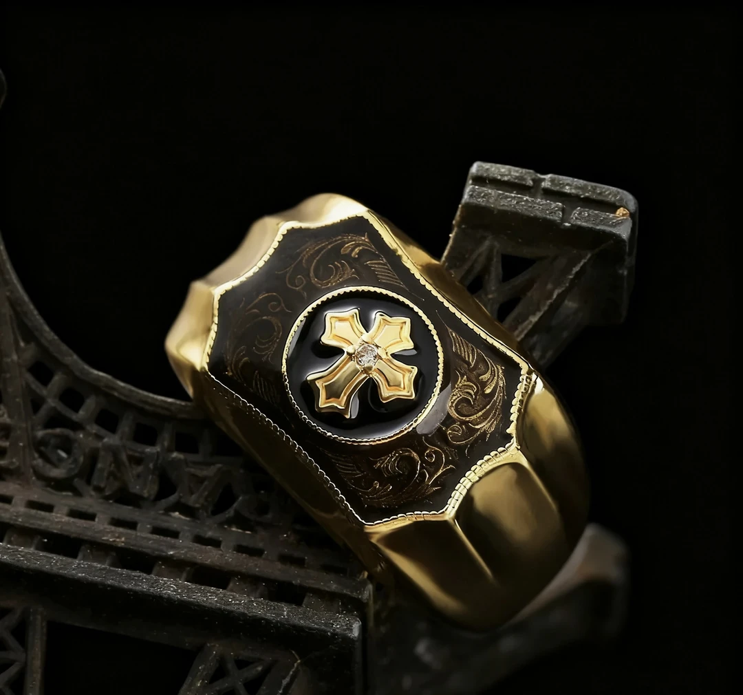 合金戒指 【陨灭 守护苍穹 戒指】黄色黑面十字戒指国潮风发
