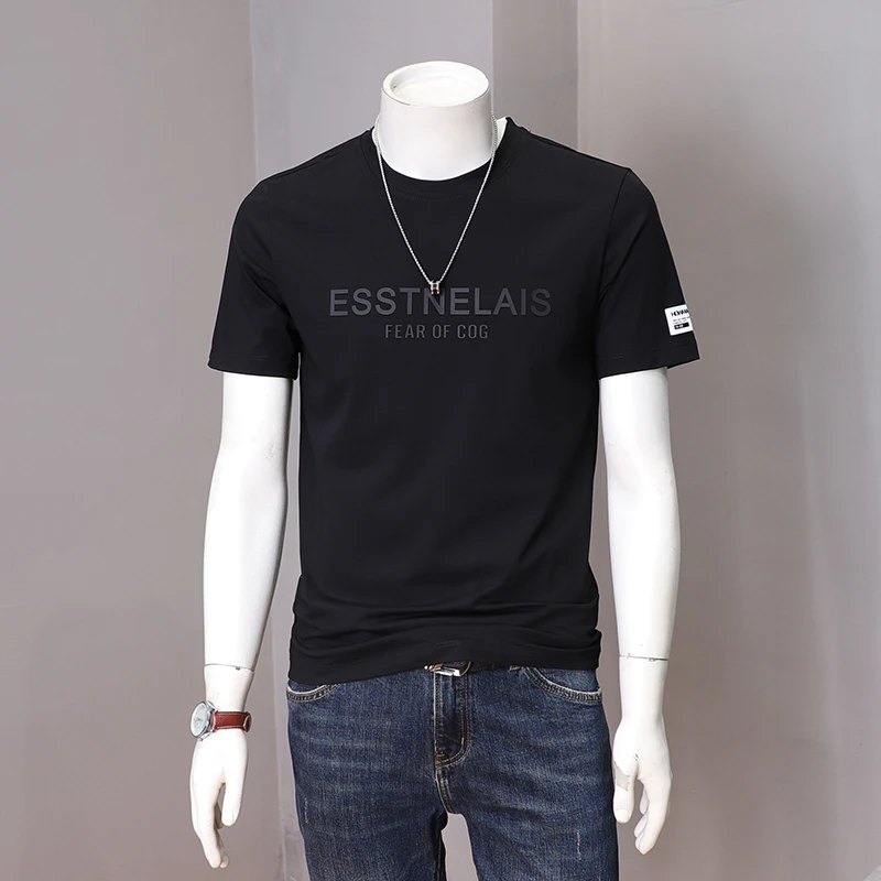 劳玛杜伽夏季男士短袖T恤衫字母印花男潮流休闲圆领修身男士上衣