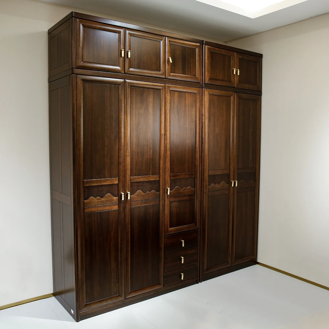 （大利家具）006-HFT8衣柜黑檀木新中式门卧室储物五门衣柜加顶