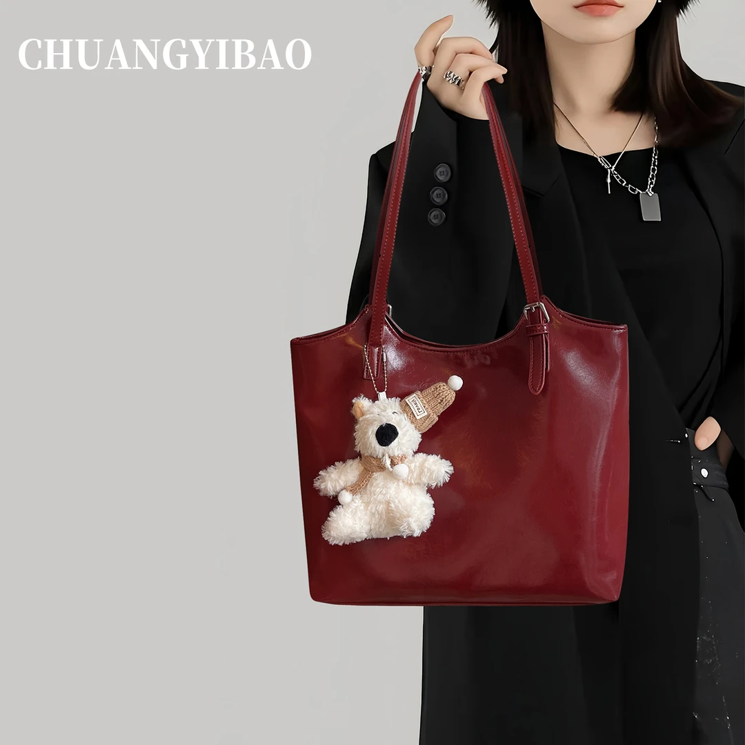 红色大容量托特包包女式2025新款秋冬高级感轻奢小众通勤单肩婚包