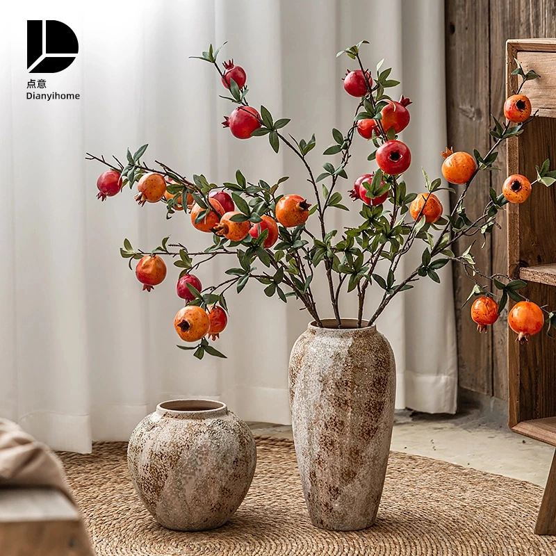 花瓶摆件客厅插花高级感陶瓷复古陶罐侘寂风落地冬青中式干花大