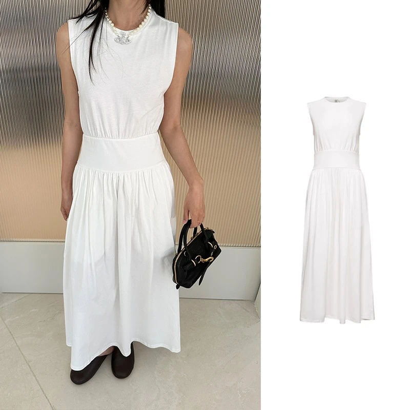 未使用 Totême 白色无袖棉质连衣裙 242-WRD1783-FB0093-059