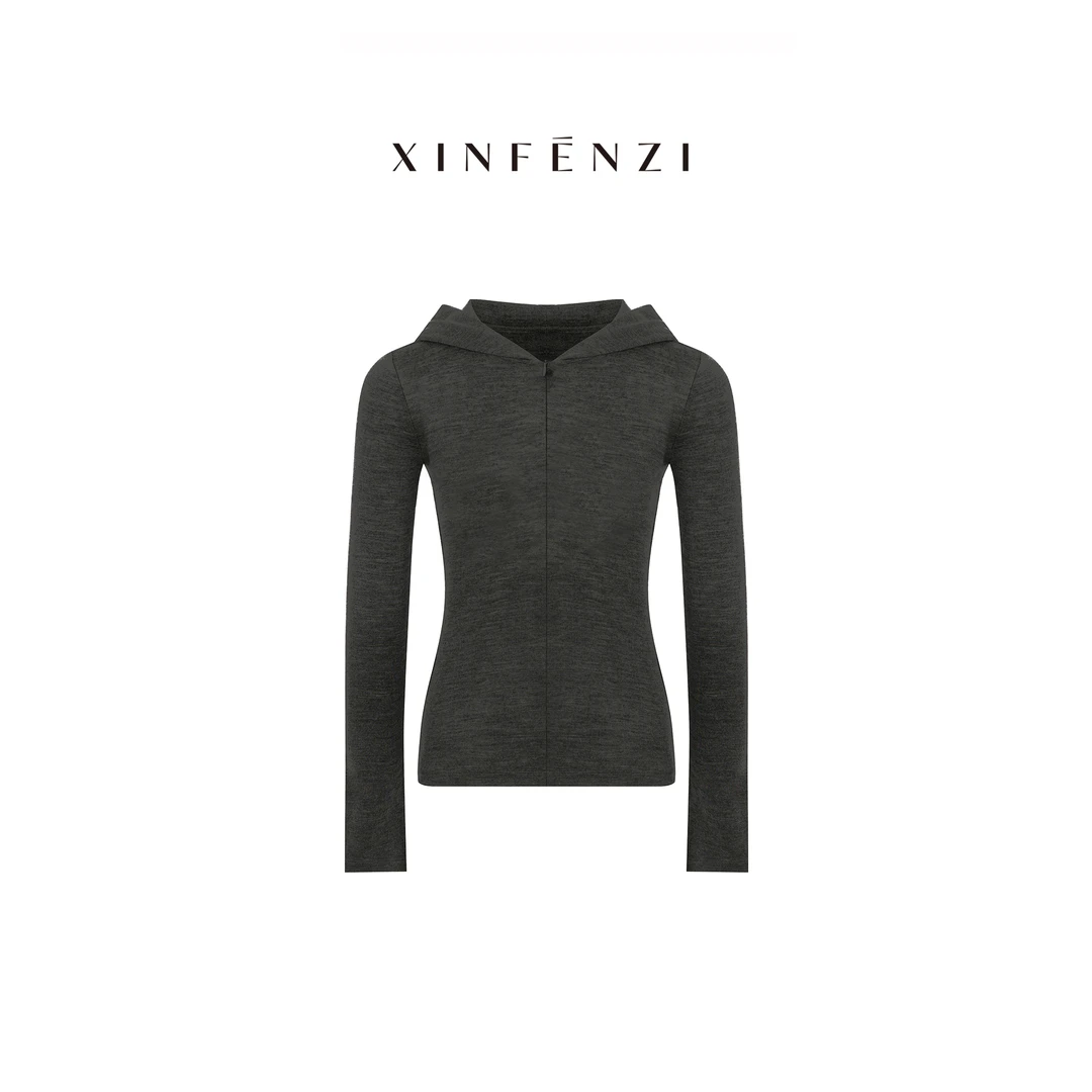 【灯泡羊毛】XINFENZI 修身版半门襟羊毛连帽衫 WS36803