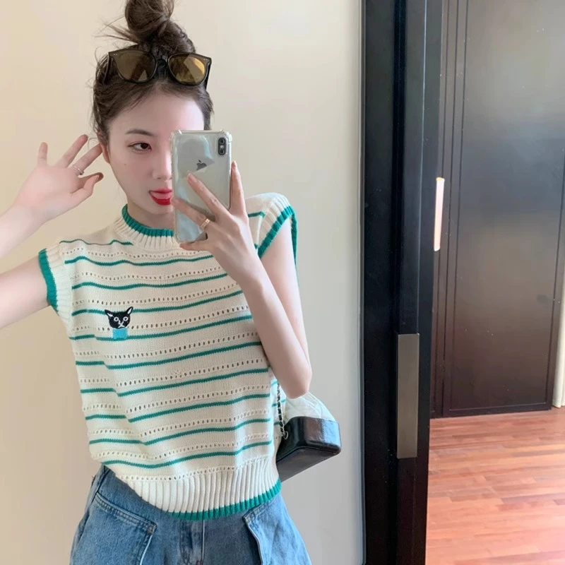 纯欲辣妹温柔风针织背心2025夏季设计感小众撞色条纹t恤女上衣潮