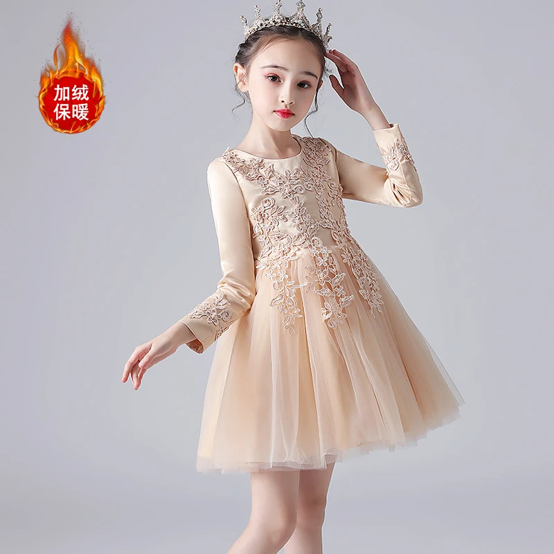 女童公主裙礼服秋冬新款韩版长袖儿童蓬蓬纱演出服裙子6岁洛丽塔