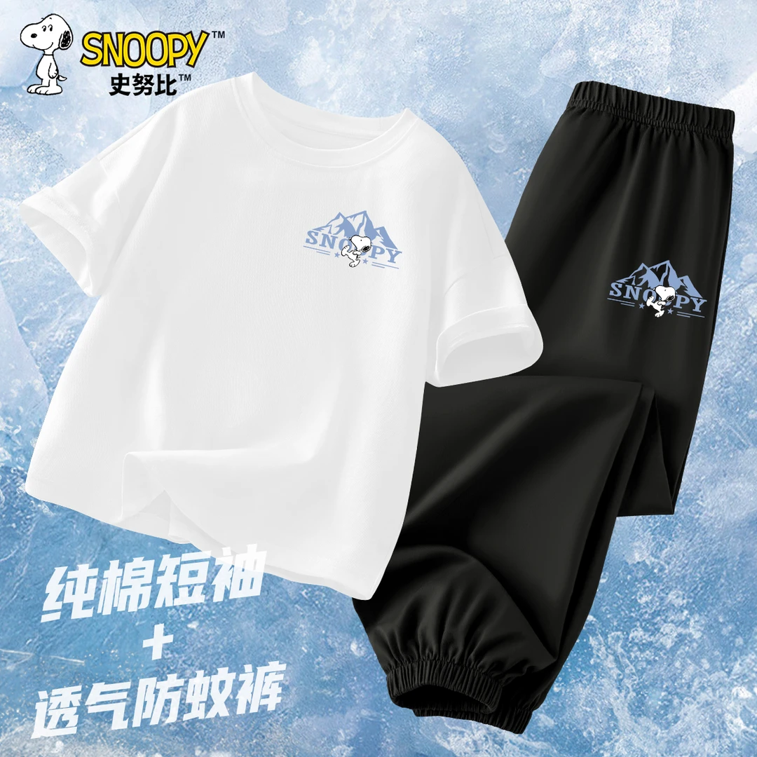 史努比男童套装夏季纯棉儿童短袖t恤男2025新款夏天潮酷痞帅童装