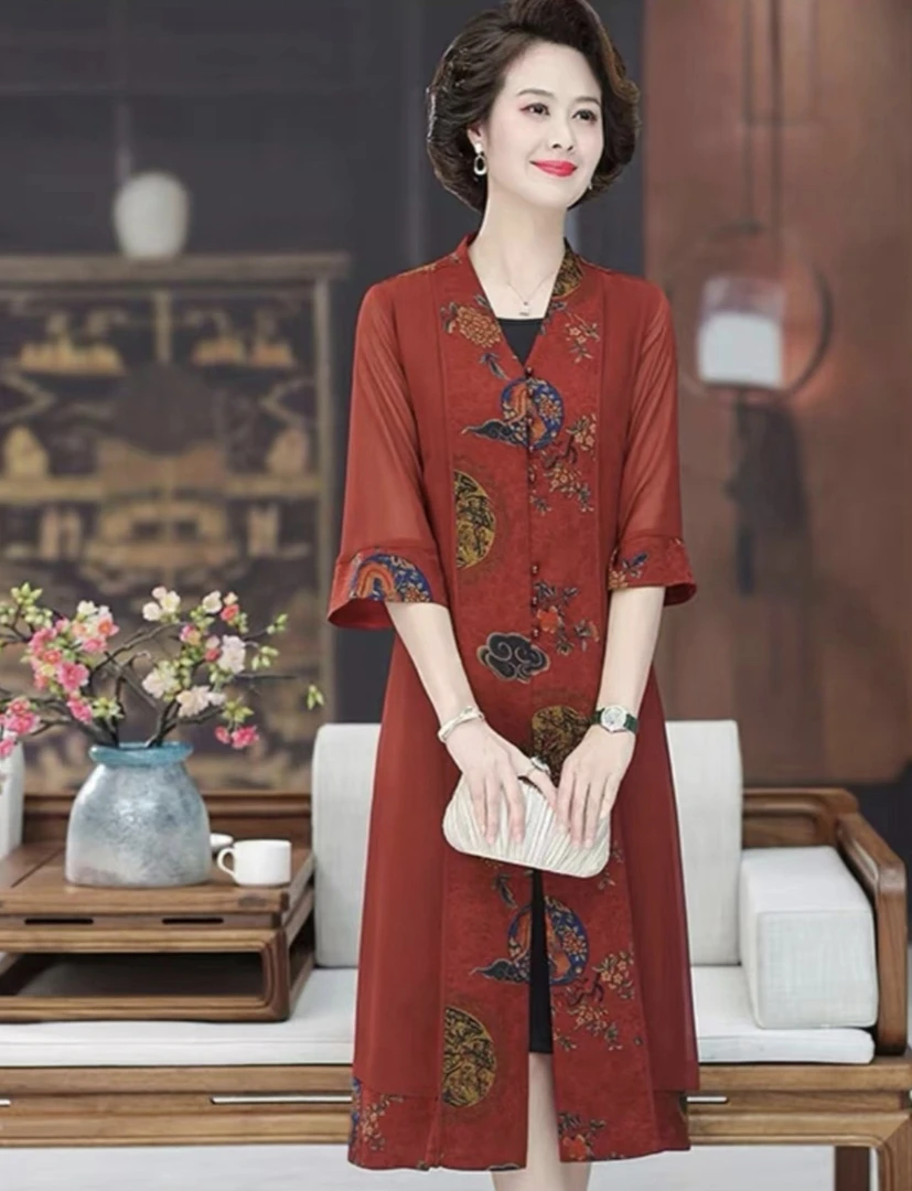 K029新款气质国风开衫外套洋气民族风外披大码连衣裙