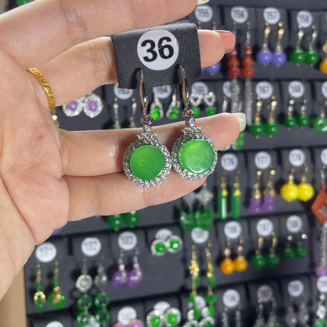 银S925镶嵌翡翠耳饰36