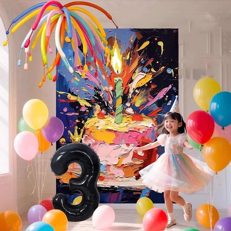 儿童宝宝3周岁背景挂布条幅布置男女孩生日场景装饰烟花数字气球