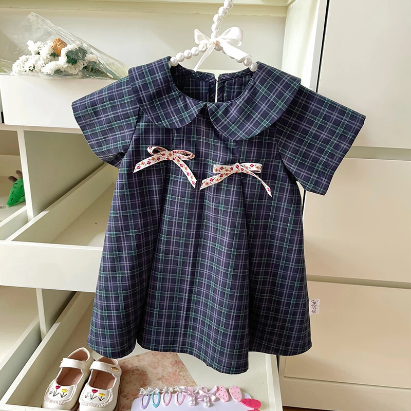 【现货】XQ259459夏季新款儿童连衣裙女童格子棉布裙女宝夏装