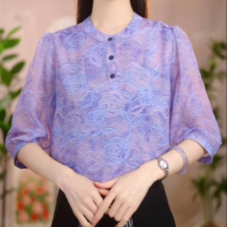 高级感中年妈妈轻奢雪纺衬衫女2025新款夏季减龄洋气小衫显瘦上衣
