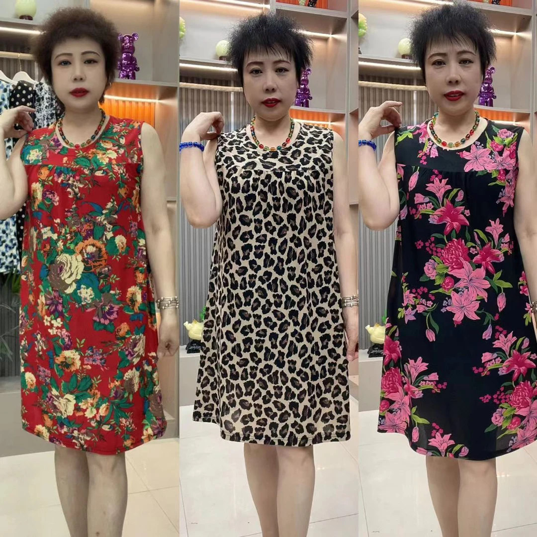 无品牌E03新款中款连衣裙时尚洋气妈妈宽松连衣裙妈妈装