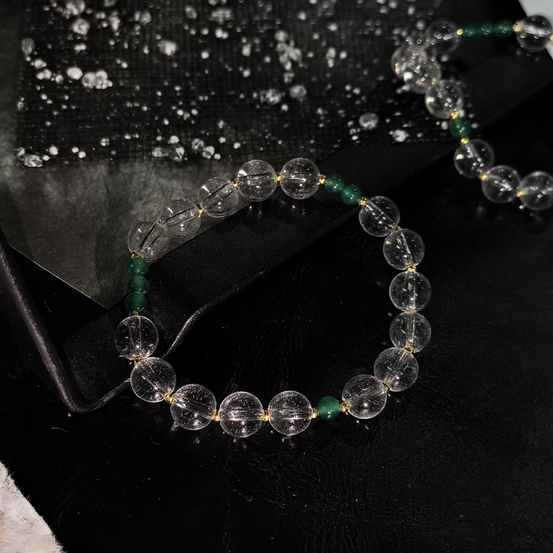 非金属仿水晶手链 轻奢复古手串叠戴小众绿色串珠链-白水手链0059