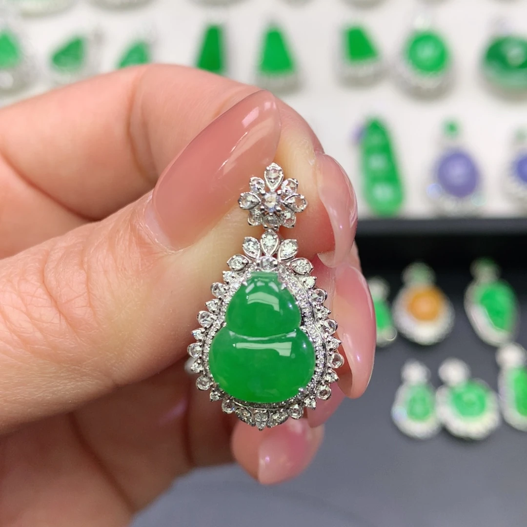 翡翠18K金镶嵌吊坠(不含链)