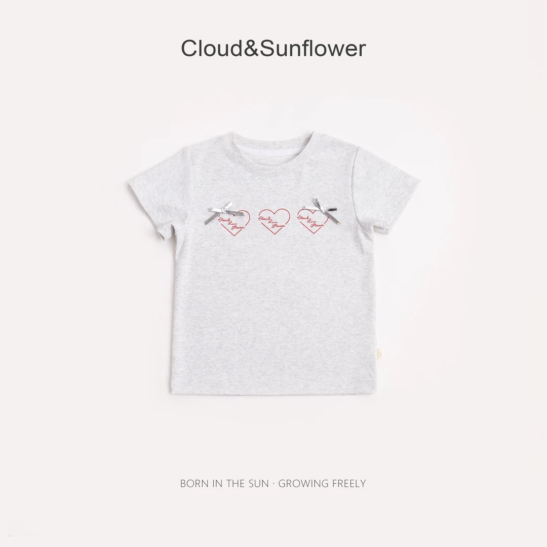 【云朵小葵】女童夏季三个爱心印花蝴蝶结圆领T恤990991