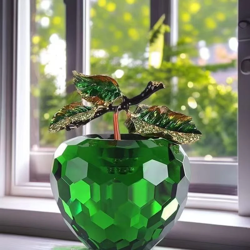 创意水晶绿苹果摆件生日礼物家居装饰品