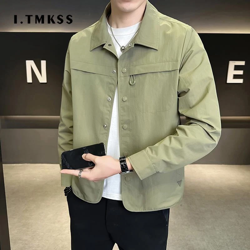 春装衬衣式外套男薄款2025新款简约百搭高端翻领夹克春秋工装上衣